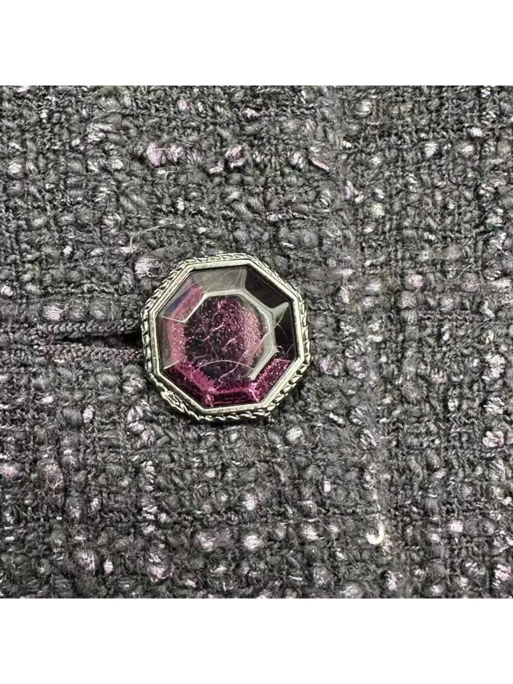Chanel Jacket Tweed Silk Black Purple